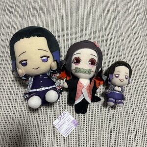 Nezuko & Shinobu Anime Plush Set - Purple, Pink, plus bag chain
